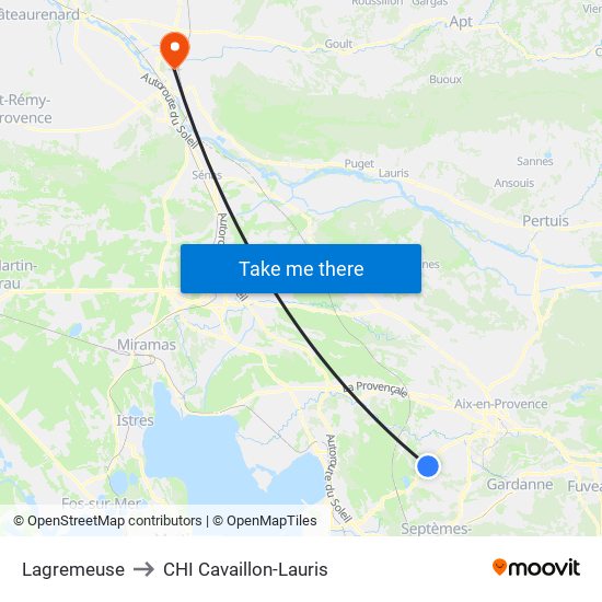Lagremeuse to CHI Cavaillon-Lauris map