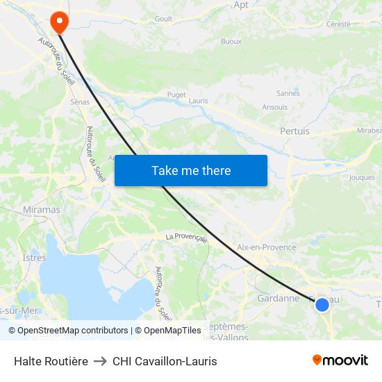 Halte Routière to CHI Cavaillon-Lauris map