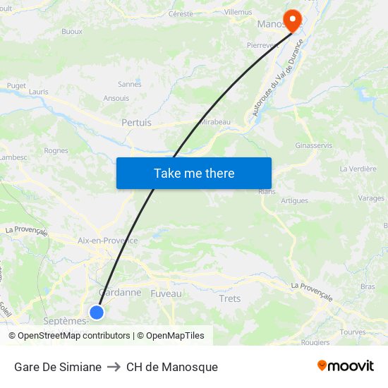 Gare De Simiane to CH de Manosque map
