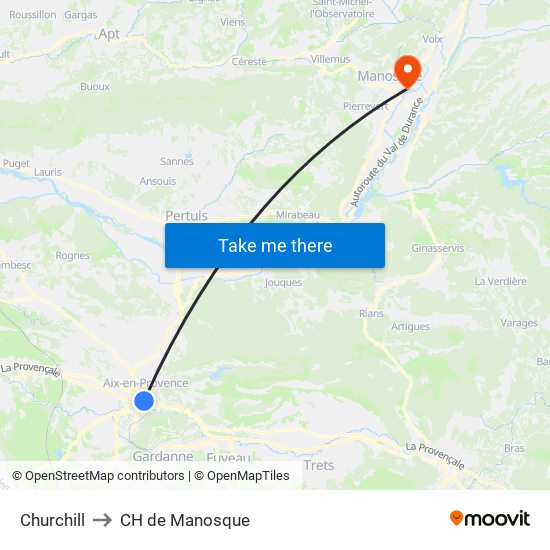 Churchill to CH de Manosque map