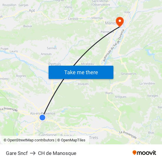 Gare Sncf to CH de Manosque map