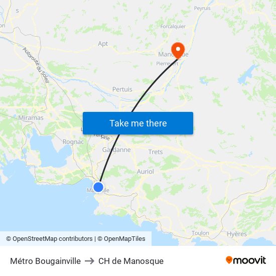 Métro Bougainville to CH de Manosque map