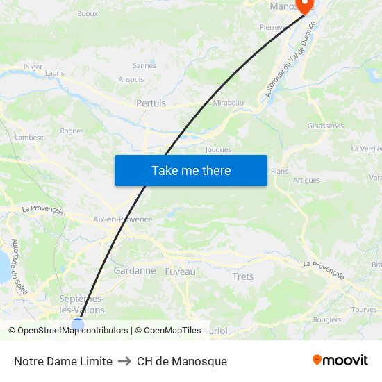Notre Dame Limite to CH de Manosque map