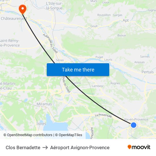 Clos Bernadette to Aéroport Avignon-Provence map