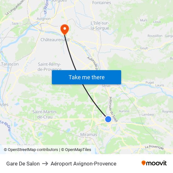 Gare De Salon to Aéroport Avignon-Provence map
