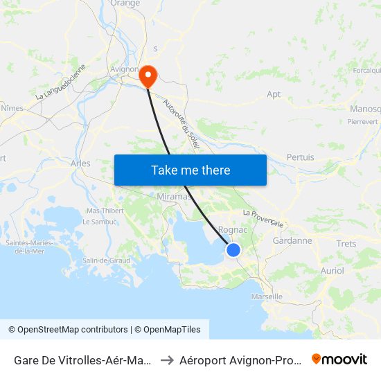 Gare De Vitrolles-Aér-Marseille to Aéroport Avignon-Provence map