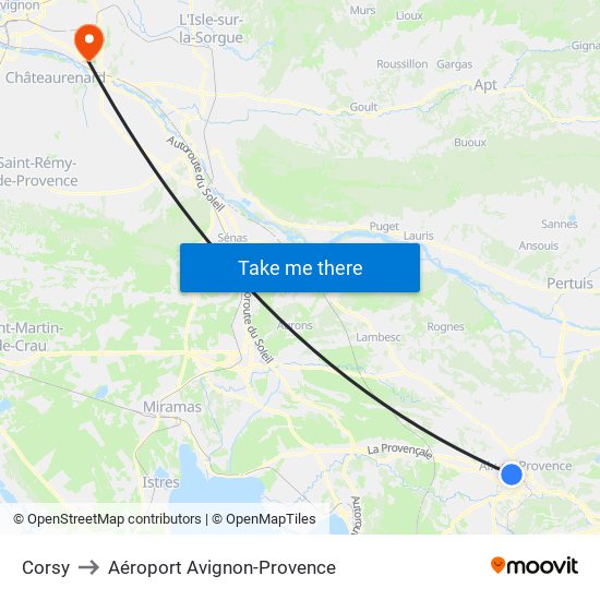 Corsy to Aéroport Avignon-Provence map