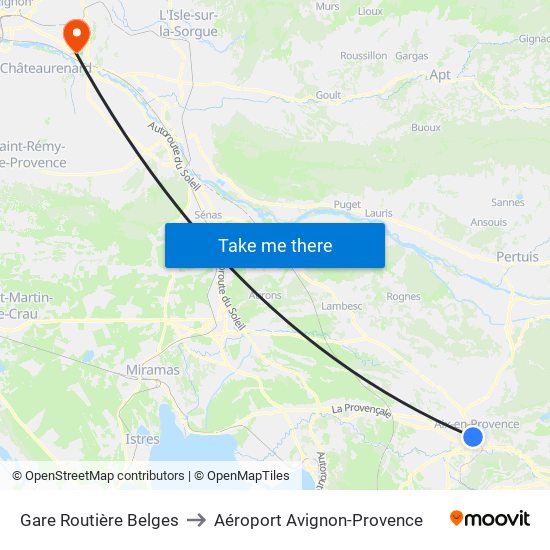 Gare Routière Belges to Aéroport Avignon-Provence map