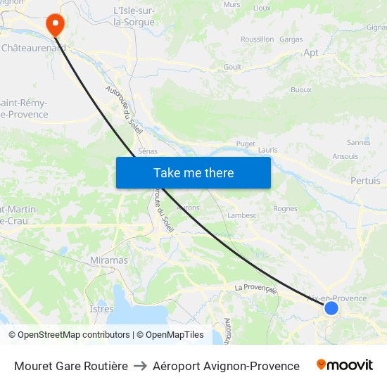 Mouret Gare Routière to Aéroport Avignon-Provence map