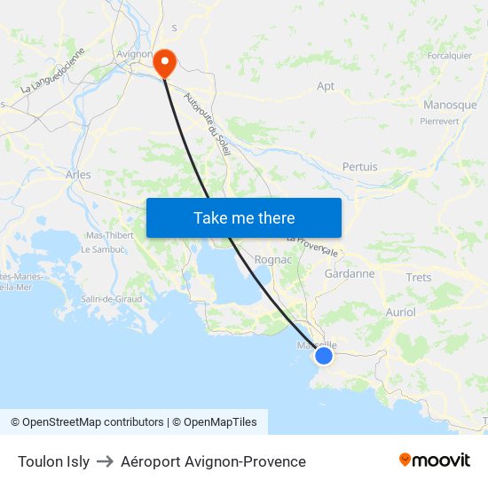 Toulon Isly to Aéroport Avignon-Provence map