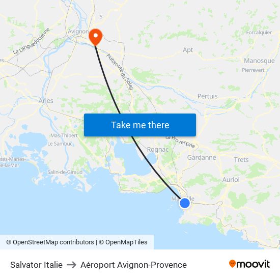 Salvator Italie to Aéroport Avignon-Provence map