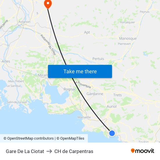 Gare De La Ciotat to CH de Carpentras map