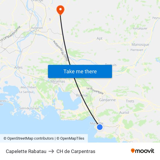 Capelette Rabatau to CH de Carpentras map