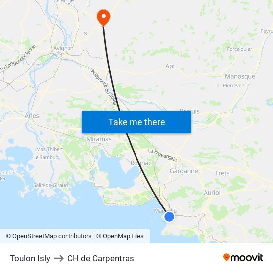 Toulon Isly to CH de Carpentras map