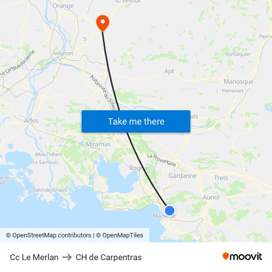 Cc Le Merlan to CH de Carpentras map