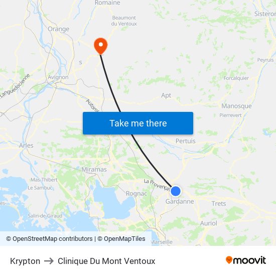 Krypton to Clinique Du Mont Ventoux map