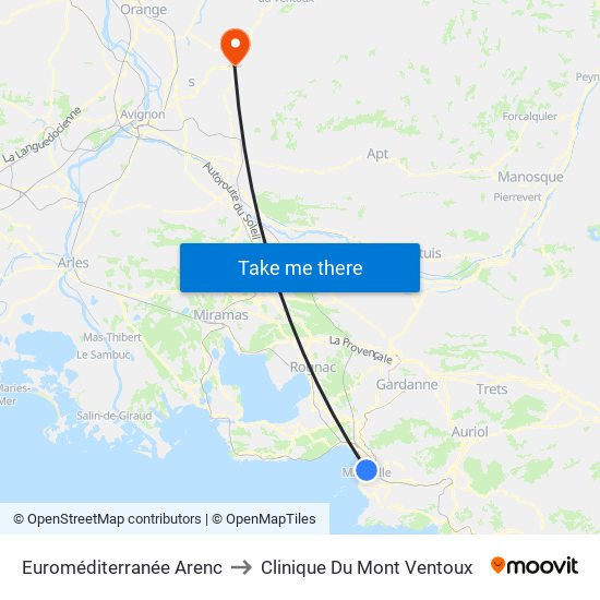 Euroméditerranée Arenc to Clinique Du Mont Ventoux map