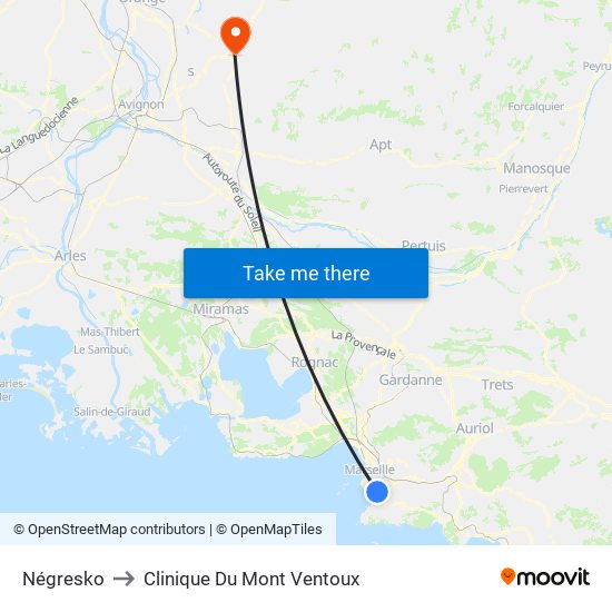 Négresko to Clinique Du Mont Ventoux map
