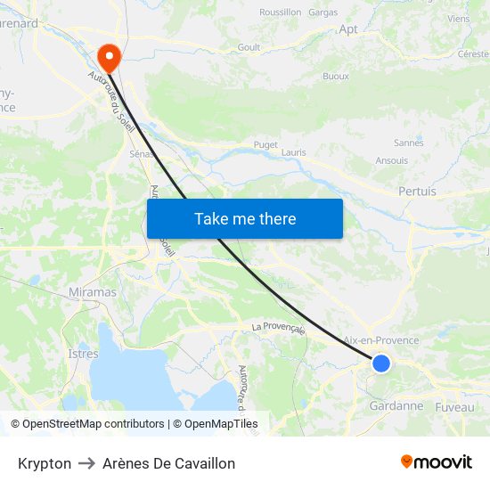 Krypton to Arènes De Cavaillon map