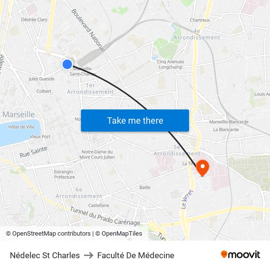Nédelec St Charles to Faculté De Médecine map