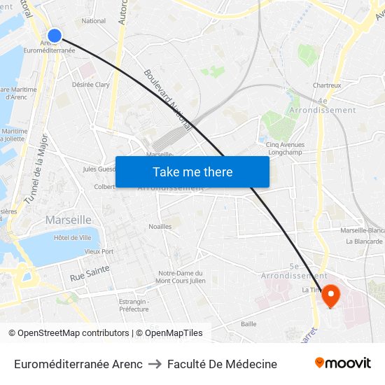 Euroméditerranée Arenc to Faculté De Médecine map