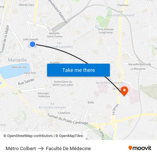 Métro Colbert to Faculté De Médecine map