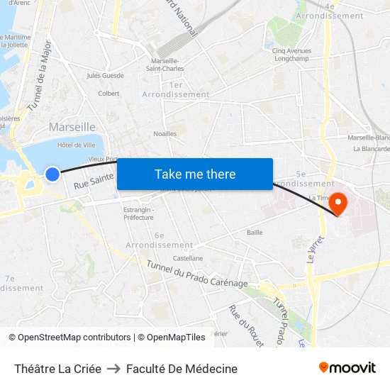 Théâtre La Criée to Faculté De Médecine map