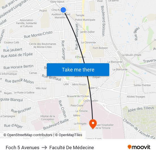 Foch 5 Avenues to Faculté De Médecine map