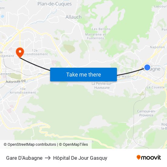 Gare D'Aubagne to Hôpital De Jour Gasquy map