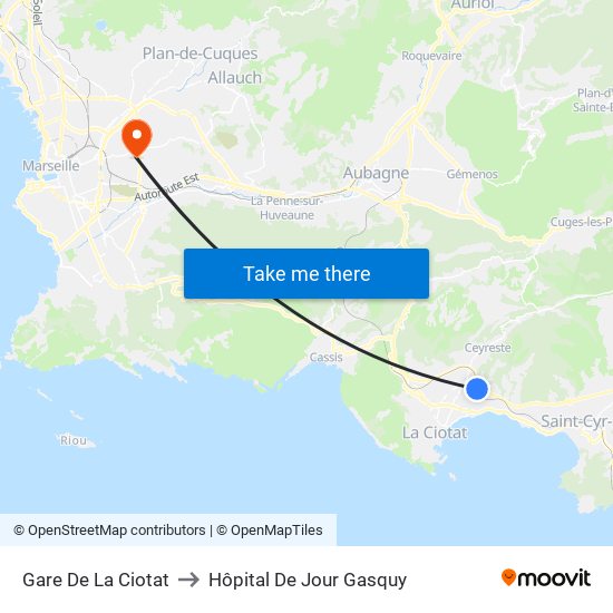 Gare De La Ciotat to Hôpital De Jour Gasquy map