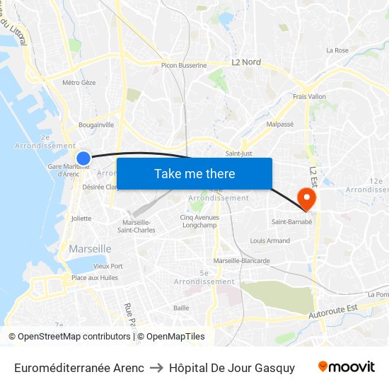 Euroméditerranée Arenc to Hôpital De Jour Gasquy map