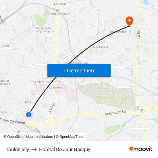 Toulon Isly to Hôpital De Jour Gasquy map