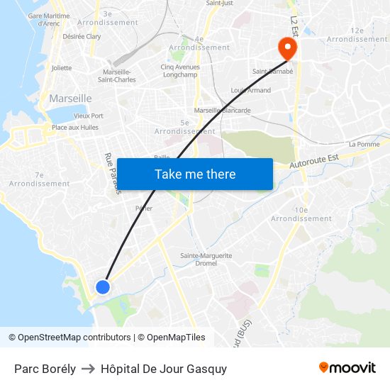 Parc Borély to Hôpital De Jour Gasquy map