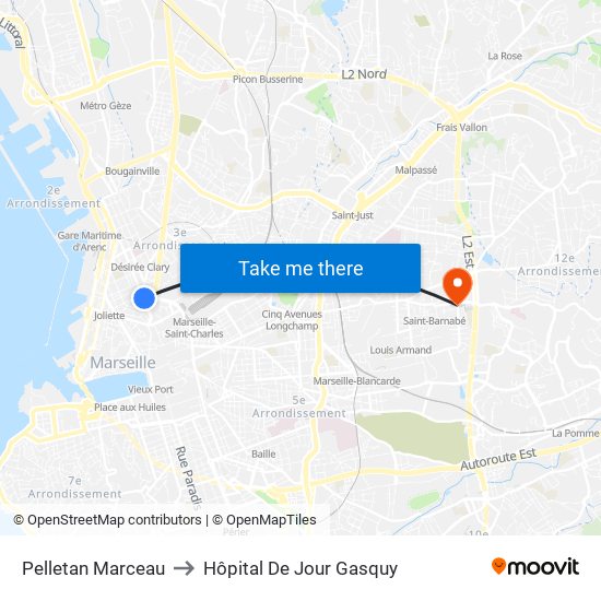 Pelletan Marceau to Hôpital De Jour Gasquy map