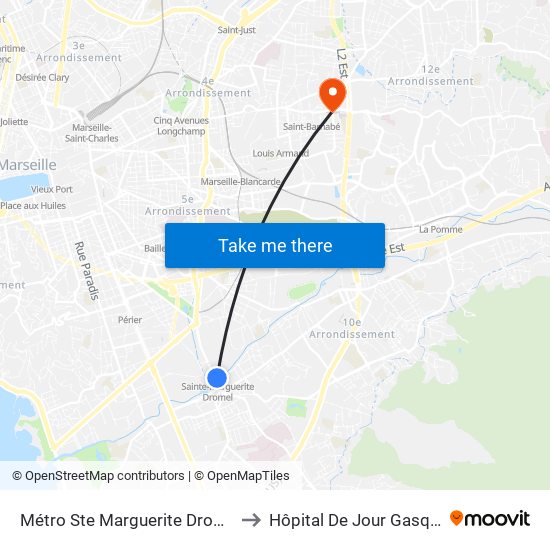 Métro Ste Marguerite Dromel to Hôpital De Jour Gasquy map