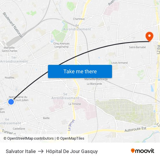 Salvator Italie to Hôpital De Jour Gasquy map