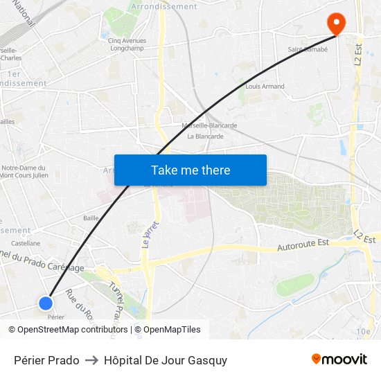 Périer Prado to Hôpital De Jour Gasquy map