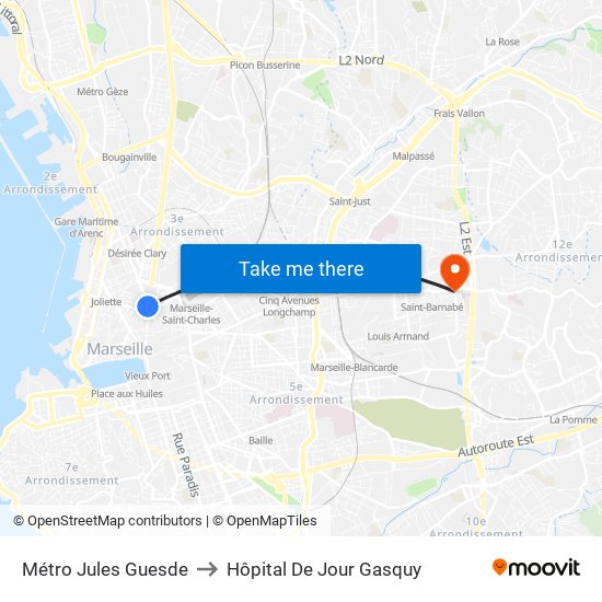 Métro Jules Guesde to Hôpital De Jour Gasquy map
