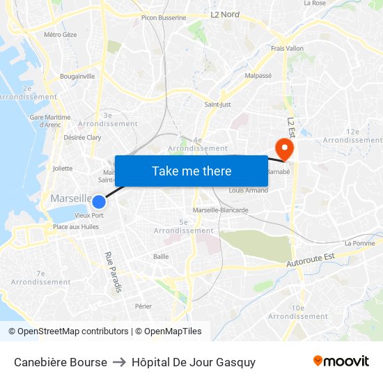 Canebière Bourse to Hôpital De Jour Gasquy map