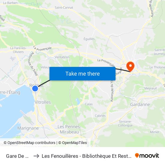 Gare De Rognac to Les Fenouillères - Bibliothèque Et Restaurant Universitaire map