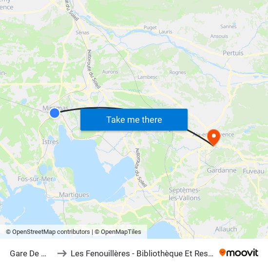 Gare De Miramas to Les Fenouillères - Bibliothèque Et Restaurant Universitaire map