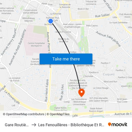 Gare Routière Belges to Les Fenouillères - Bibliothèque Et Restaurant Universitaire map