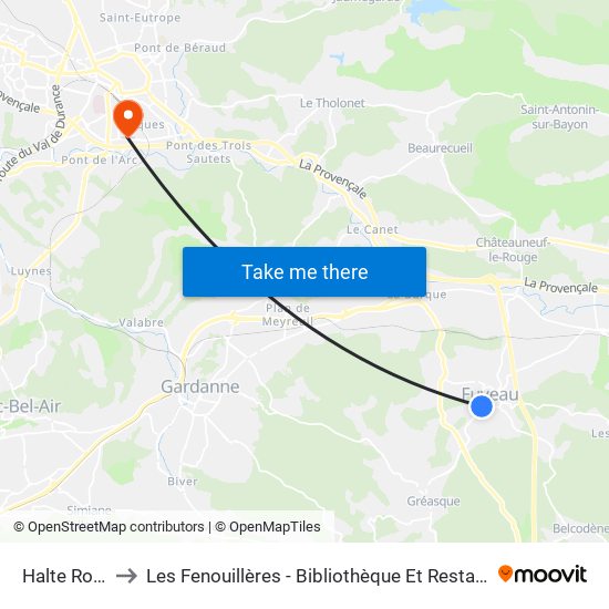 Halte Routière to Les Fenouillères - Bibliothèque Et Restaurant Universitaire map