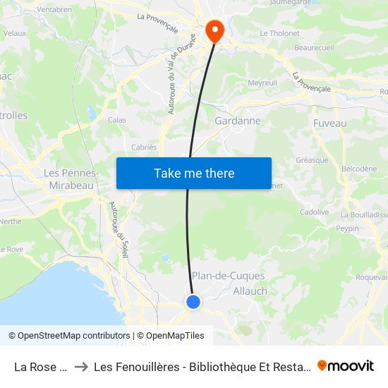La Rose Poste to Les Fenouillères - Bibliothèque Et Restaurant Universitaire map