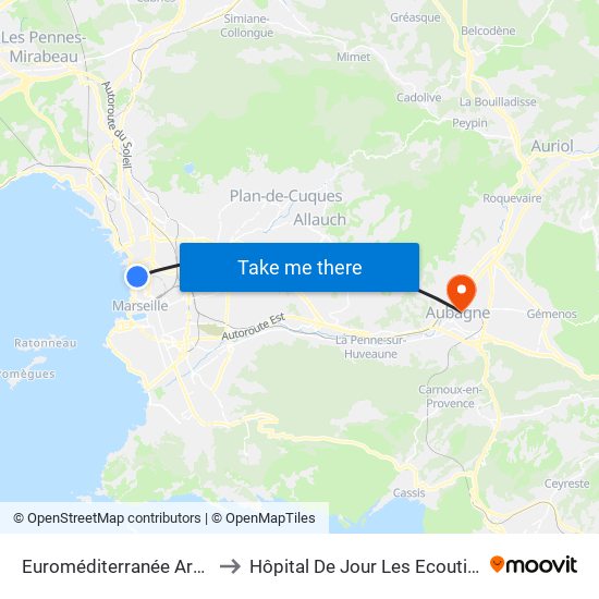 Euroméditerranée Arenc to Hôpital De Jour Les Ecoutilles map