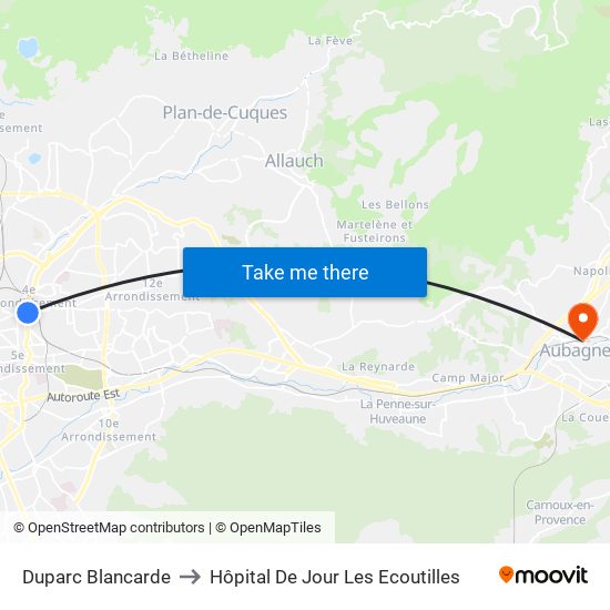Duparc Blancarde to Hôpital De Jour Les Ecoutilles map