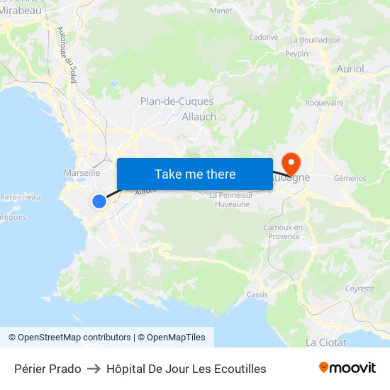 Périer Prado to Hôpital De Jour Les Ecoutilles map