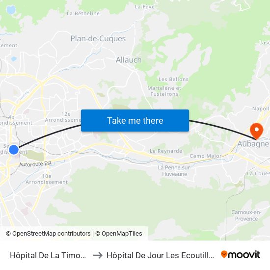 Hôpital De La Timone to Hôpital De Jour Les Ecoutilles map