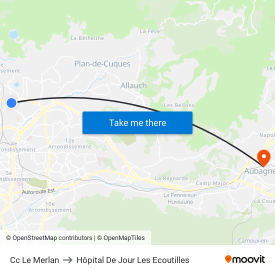 Cc Le Merlan to Hôpital De Jour Les Ecoutilles map