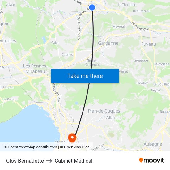 Clos Bernadette to Cabinet Médical map